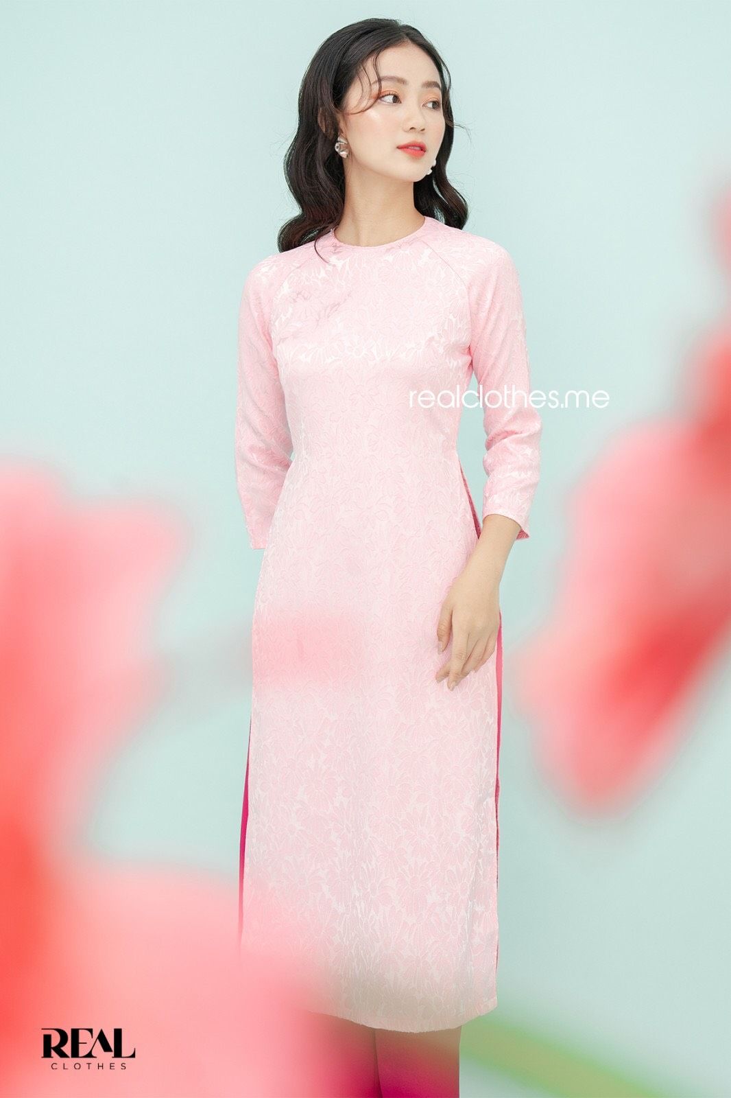 Áo dài xuân hồng trơn - SALE