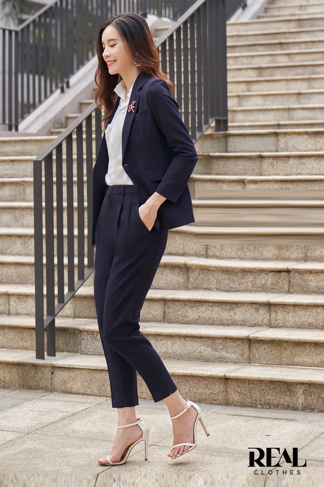 Blazer clara xanh đen