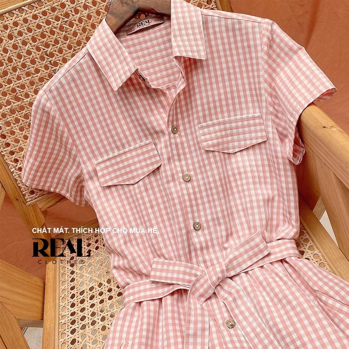 Đầm mùa hè caro hồng SALE