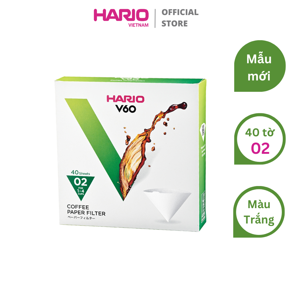Giấy Lọc Cà Phê Hario 40 tờ V60-VCF-02- 40W (Size 02, Màu Trắng)