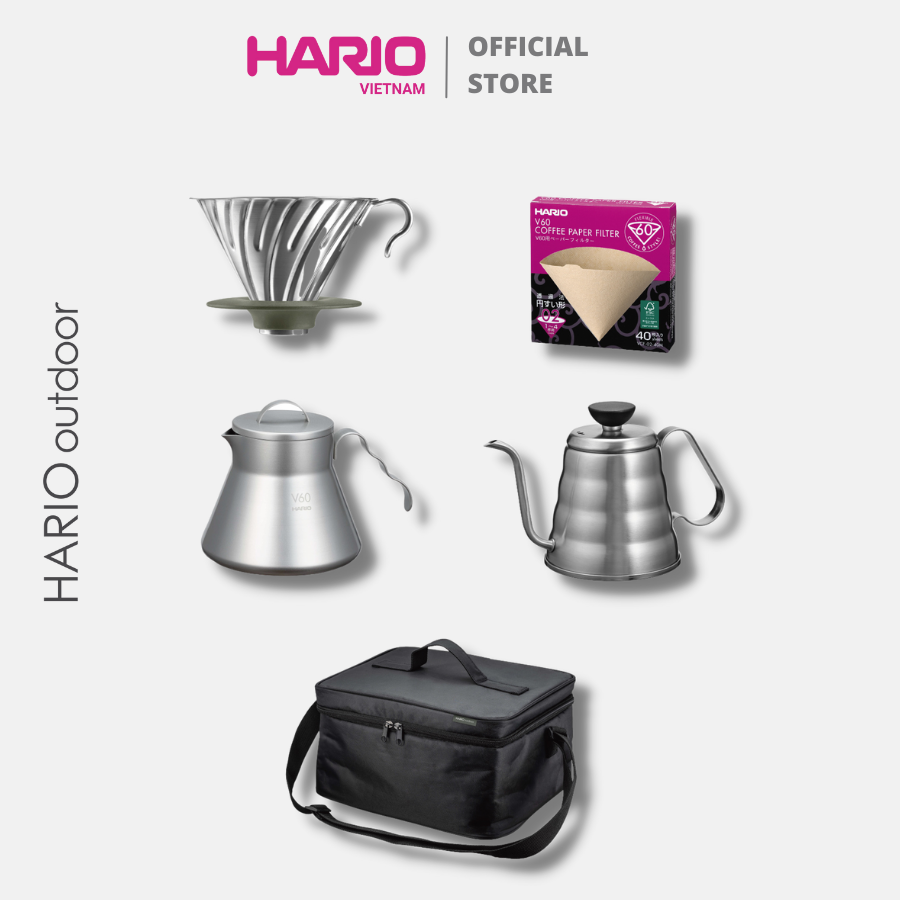 Bộ pha cà phê du lịch HARIO V60 outdoor coffee basic set O-VOCB (gồm túi đựng, gọn nhẹ, phù hợp đi camping, dã ngoại)