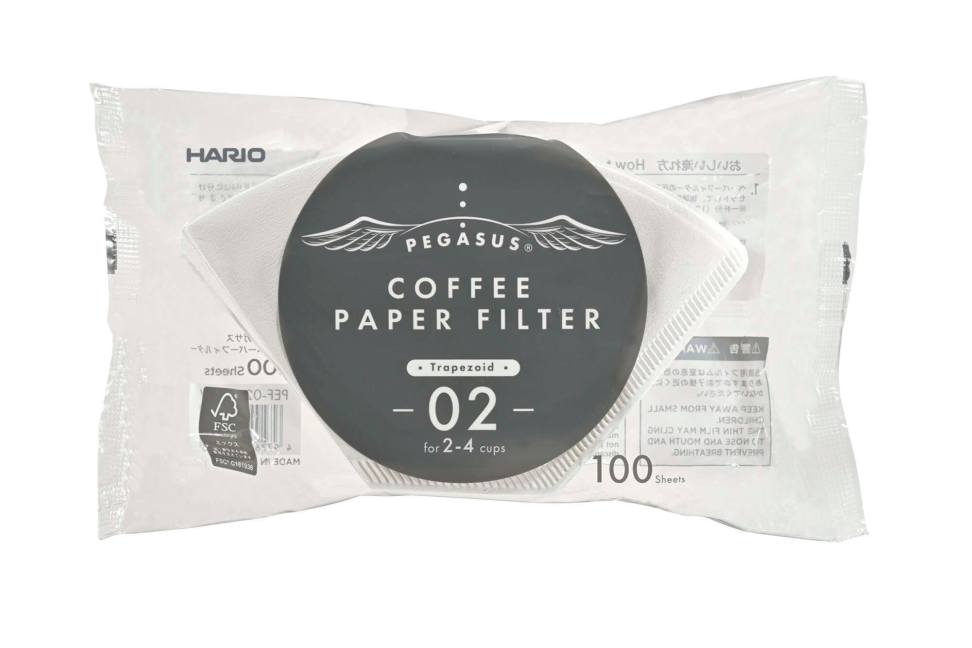 Giấy lọc cà phê Hario Pegasus coffee paper filter 100 tờ, size 02 PEF-02-100 (hình thang, 2 màu Trắng & Nâu)