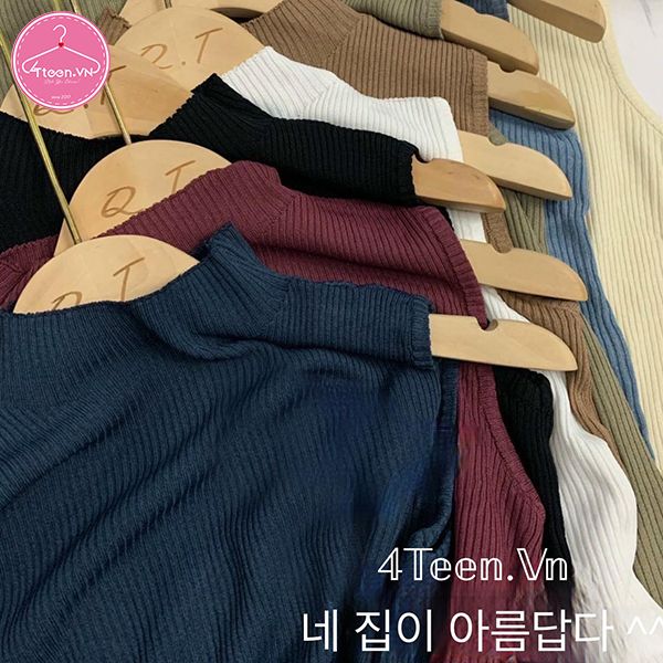 Áo thun len sát nách cổ cao