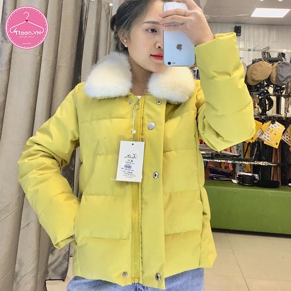 Áo phao nữ gân cổ lông