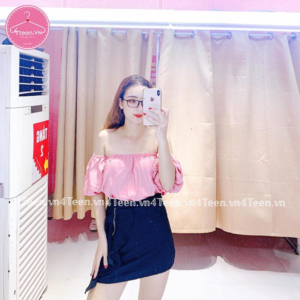 Áo kiểu nữ trễ vai tay ngắn phồng