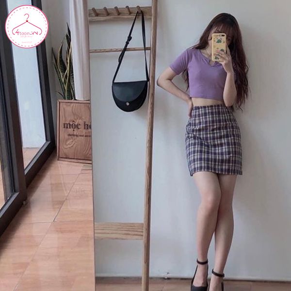 Chân váy ngắn sọc caro