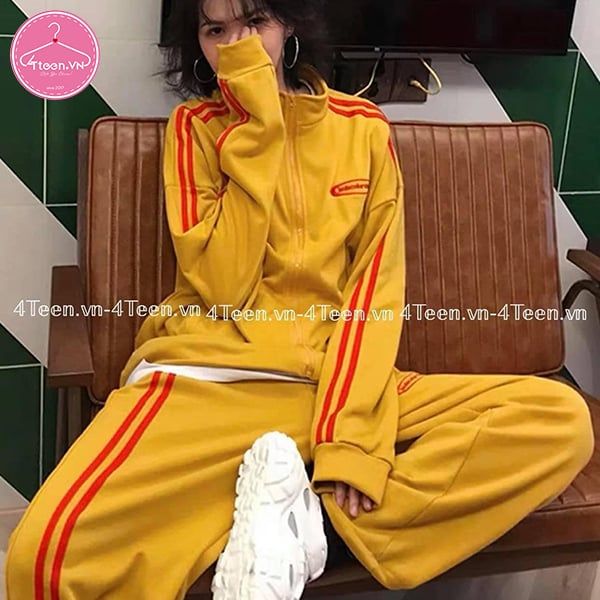 Set bộ khoác thể thao sọc dáng rộng Ulzzang