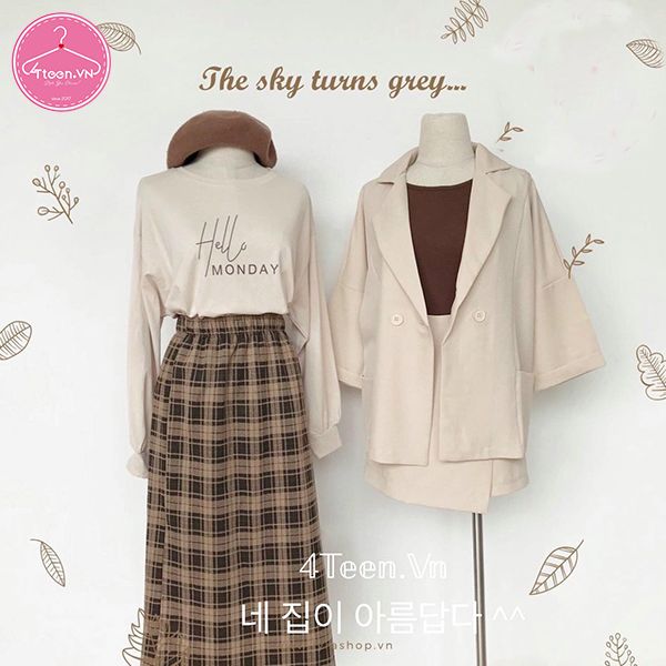 Chân váy dài kẻ caro thời trang thu đông Ulzzang