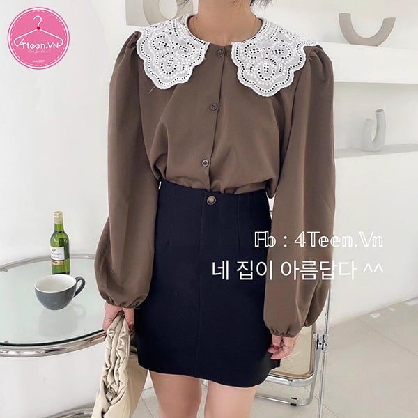 Áo sơ mi kiểu tay dài cổ bèo