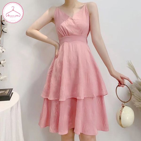 Đầm 2 dây xếp tầng
