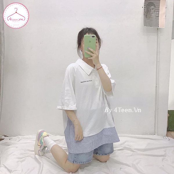 Áo phông nữ cổ bẻ form rộng