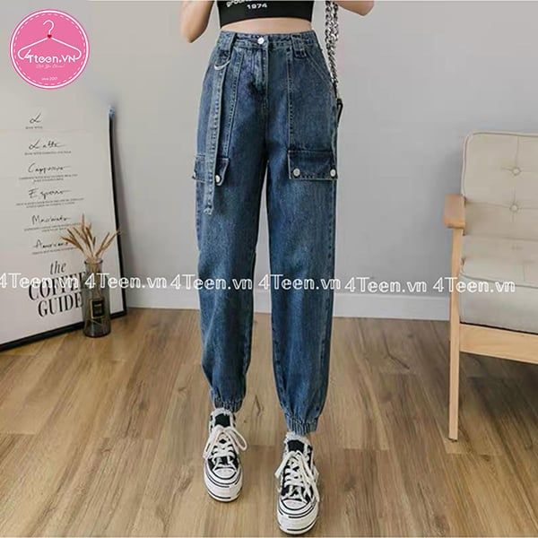 Quần baggy jeans túi hộp ống túm