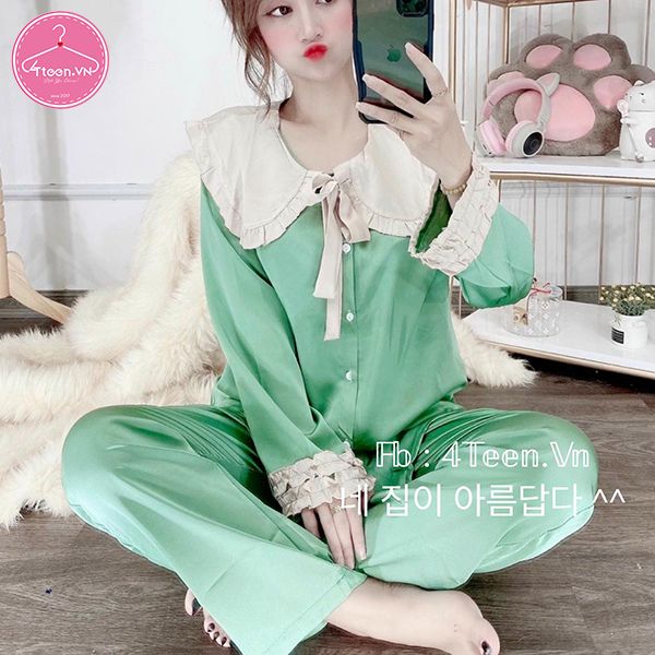 Đồ bộ mặc nhà pijama cổ bèo nhún