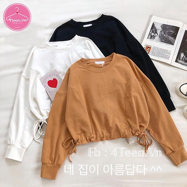 Áo thun croptop nữ tay dài dây rút eo