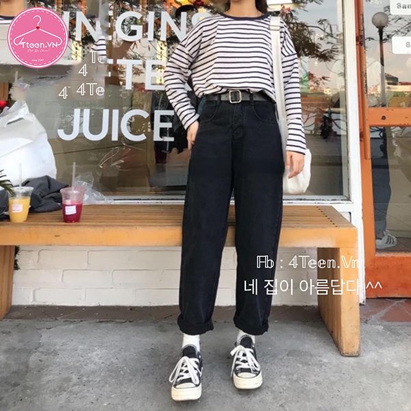 Quần jeans nữ dáng baggy cạp cao