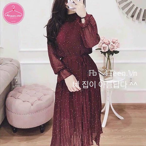 Váy thu đông chấm bi hai lớp