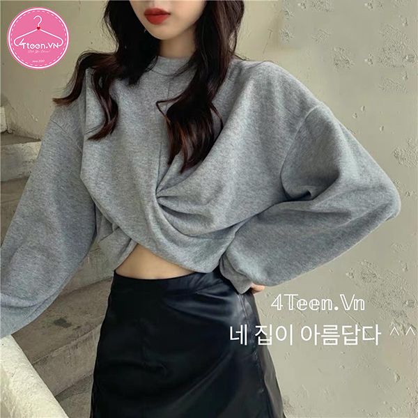 Áo croptop tay dài xoắn eo thu đông Ulzzang