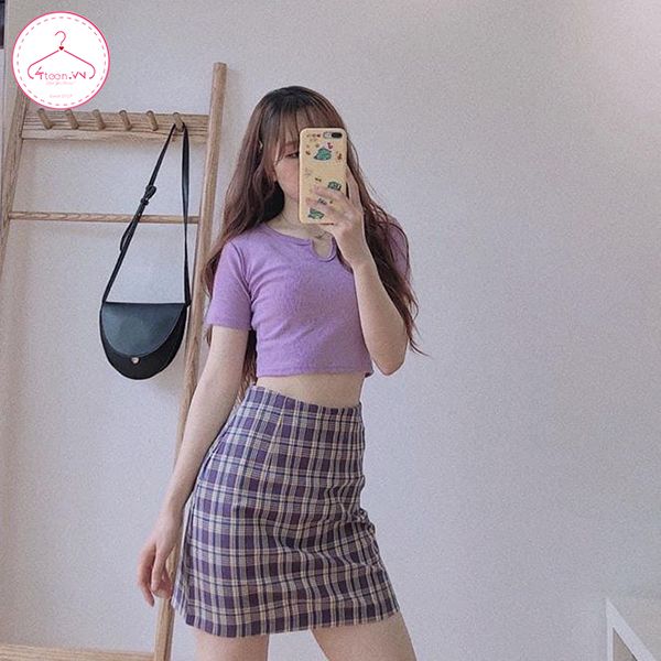 Chân váy ngắn sọc caro