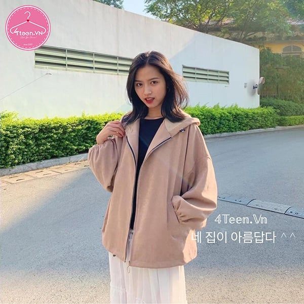 Áo khoác nữ chất liệu nỉ có mũ Ulzzang