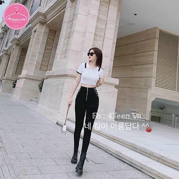 Quần nữ dáng ôm body cạp cao eo đan xích sexy