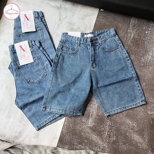 Quần jeans lửng ngố basic trơn lưng cao