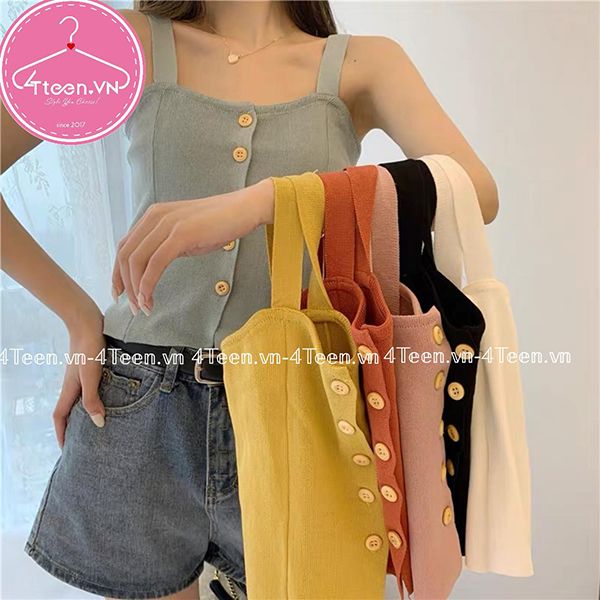 Áo croptop 2 dây bản to cài cúc dọc