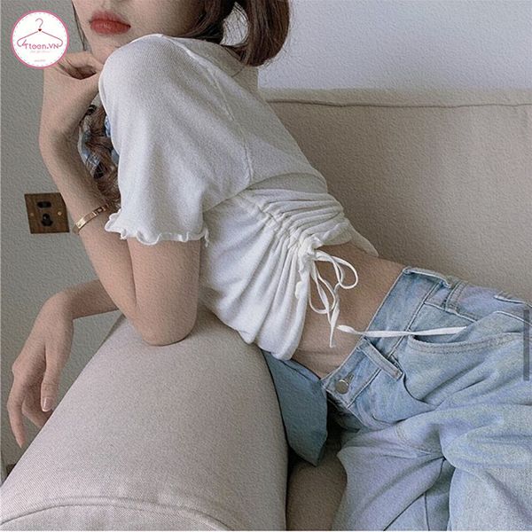 Áo croptop dây rút 1 bên