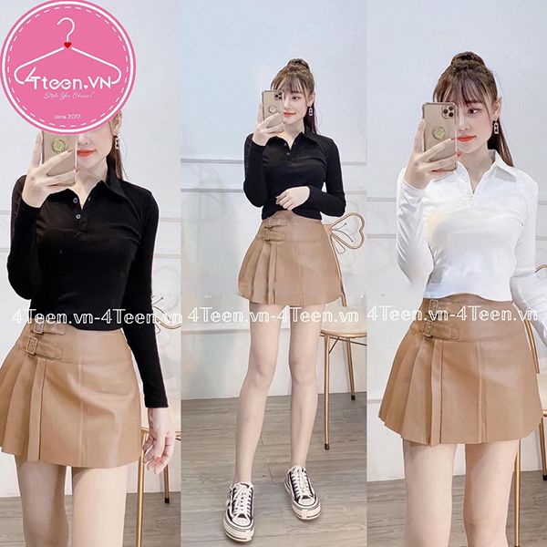 Áo croptop body tay dài cổ bẻ