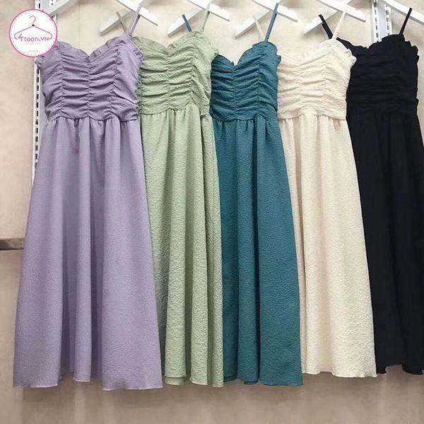 Váy 2 dây xếp ly cúp ngực