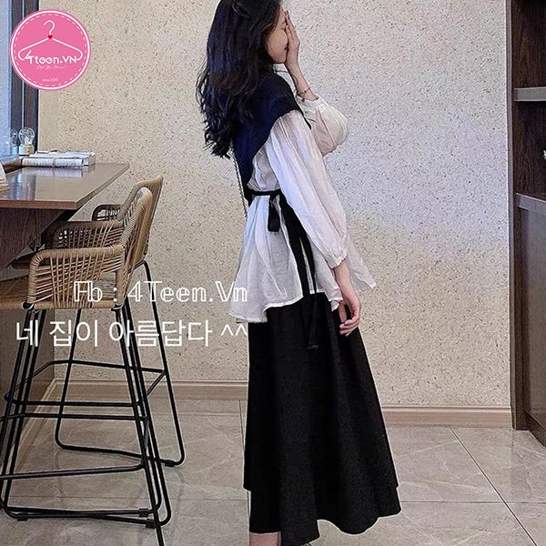 Áo sơ mi kiểu phối áo len gile