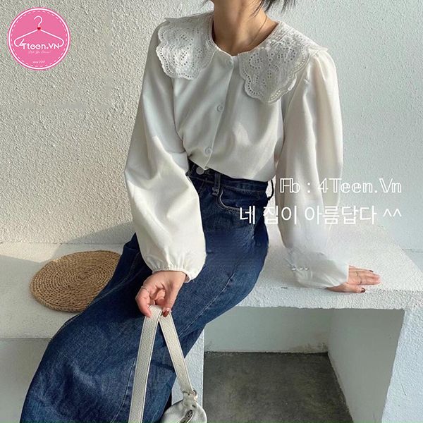 Áo sơ mi kiểu tay dài cổ bèo