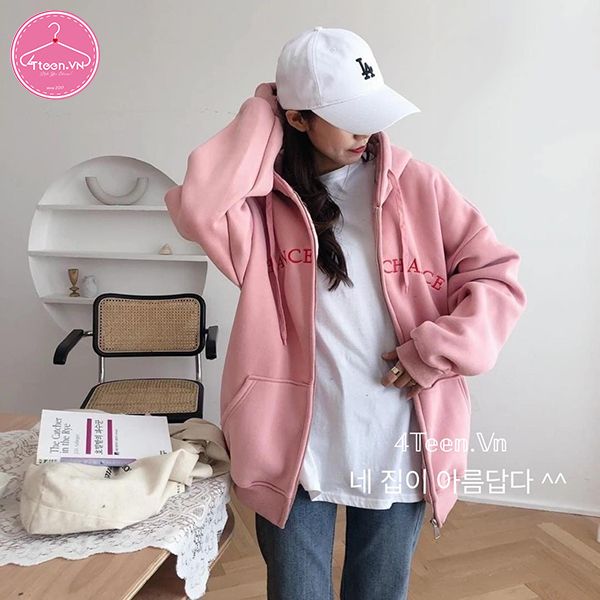 Áo khoác vải hoodie khóa kéo mũ trùm Ulzzang