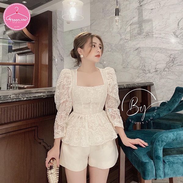 Áo sơ mi kiểu voan mỏng thêu hoa