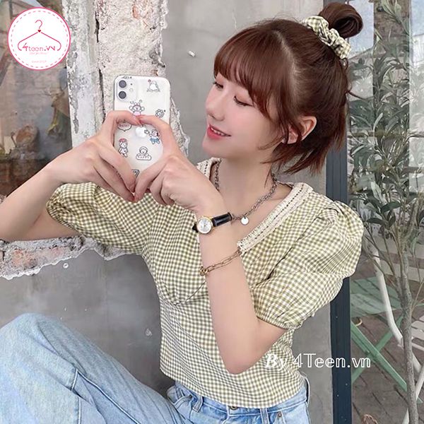 Áo sơ mi kiểu cổ tim viền ren