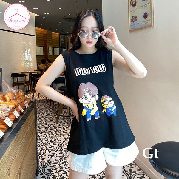 Áo Thun Nữ 3 Lỗ Kèm Lót Trong In Họa Tiết