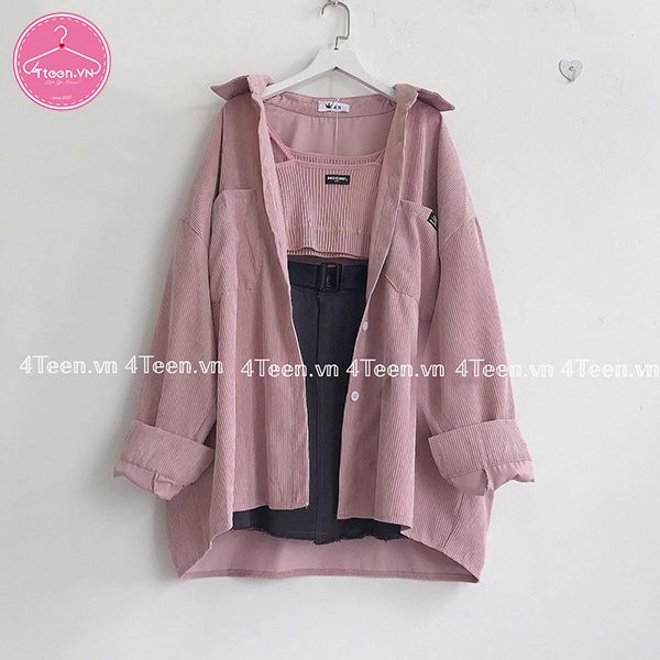 Áo khoác sơ mi vải nhung gân - Ulzzang
