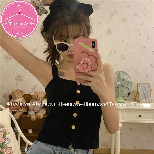Áo croptop 2 dây bản to cài cúc dọc