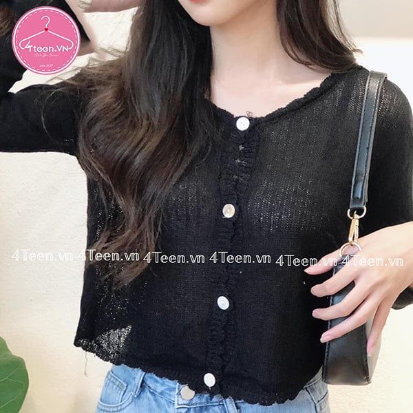 Áo len mongtaghi cài cúc cổ rộng
