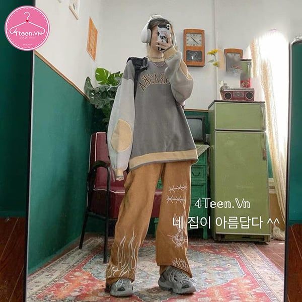 Áo thun nỉ dày dáng rộng cho nữ Ulzzang