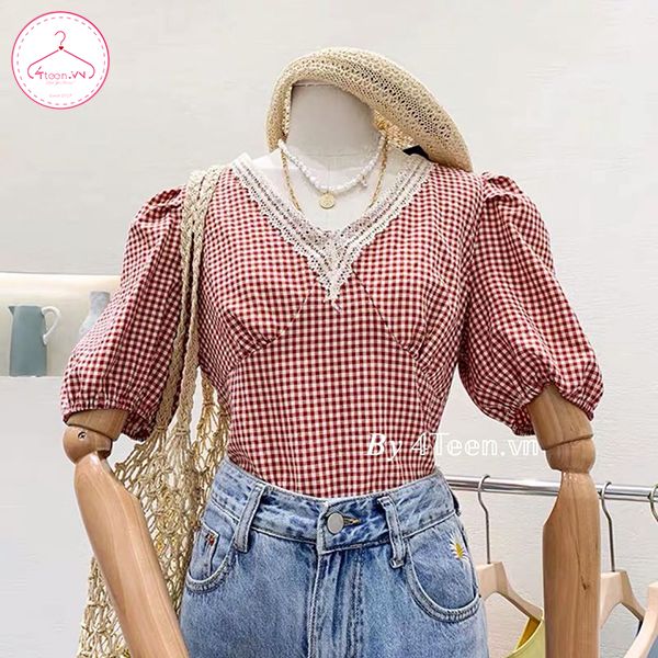 Áo sơ mi kiểu cổ tim viền ren