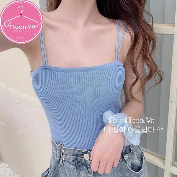 Áo thun croptop 2 dây len tăm