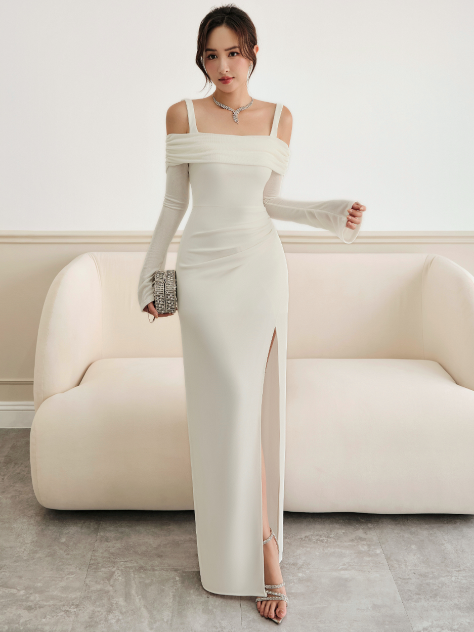 Đầm body suông xẻ tà nhún eo - D3890B