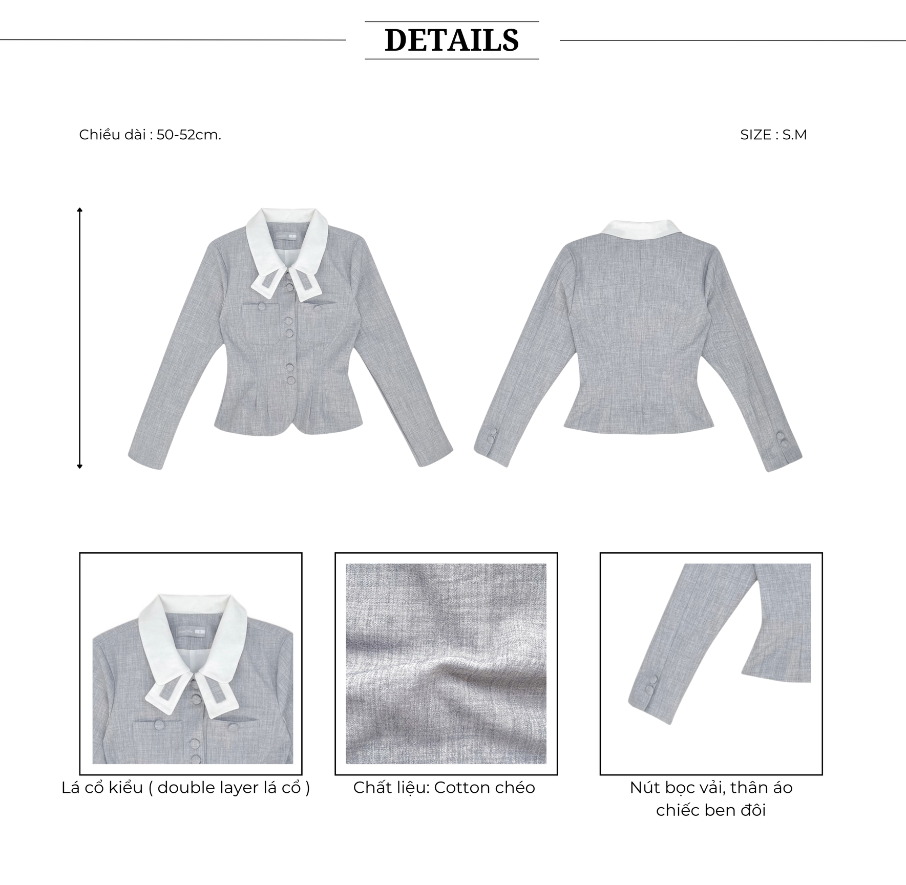 Áo kiểu cổ sơ mi phối trắng tay dài nút bọc form thắt eo chất cotton chéo - A4100B