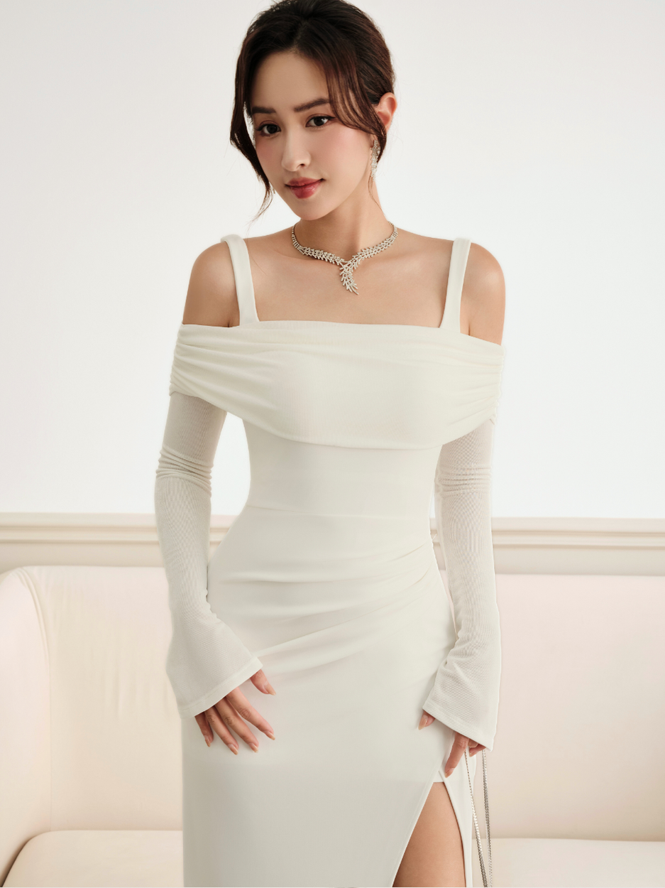Đầm body suông xẻ tà nhún eo - D3890B