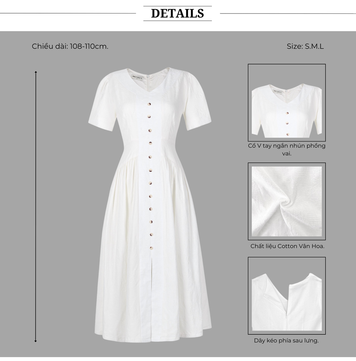 Đầm dài xòe cổ V chất cotton vân hoa-D3847B