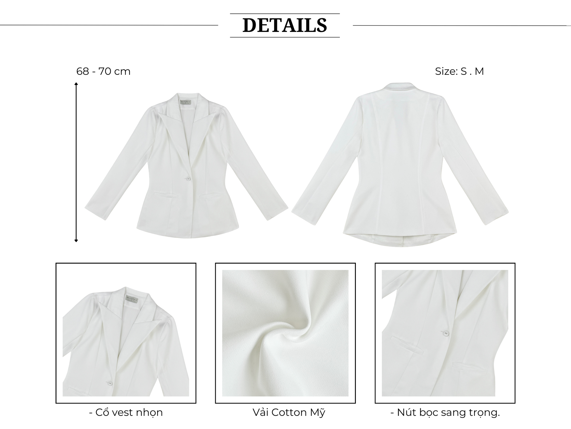 Áo khoác vest tay dài basic - A3710A