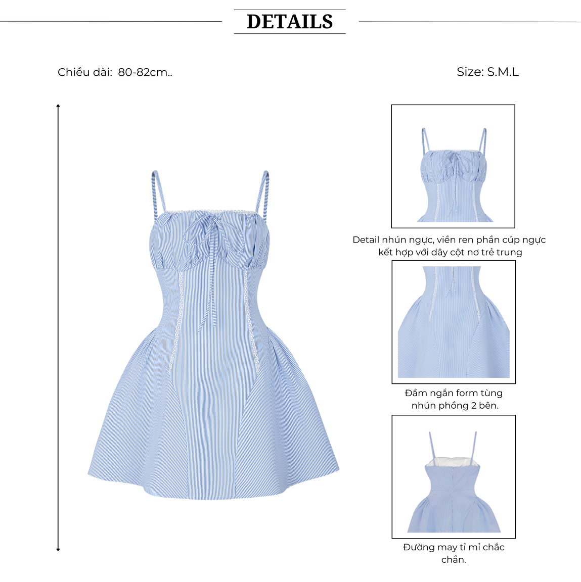 Đầm ngắn xoè nhún hông 2 dây xếp ngực chất cotton - D4084B