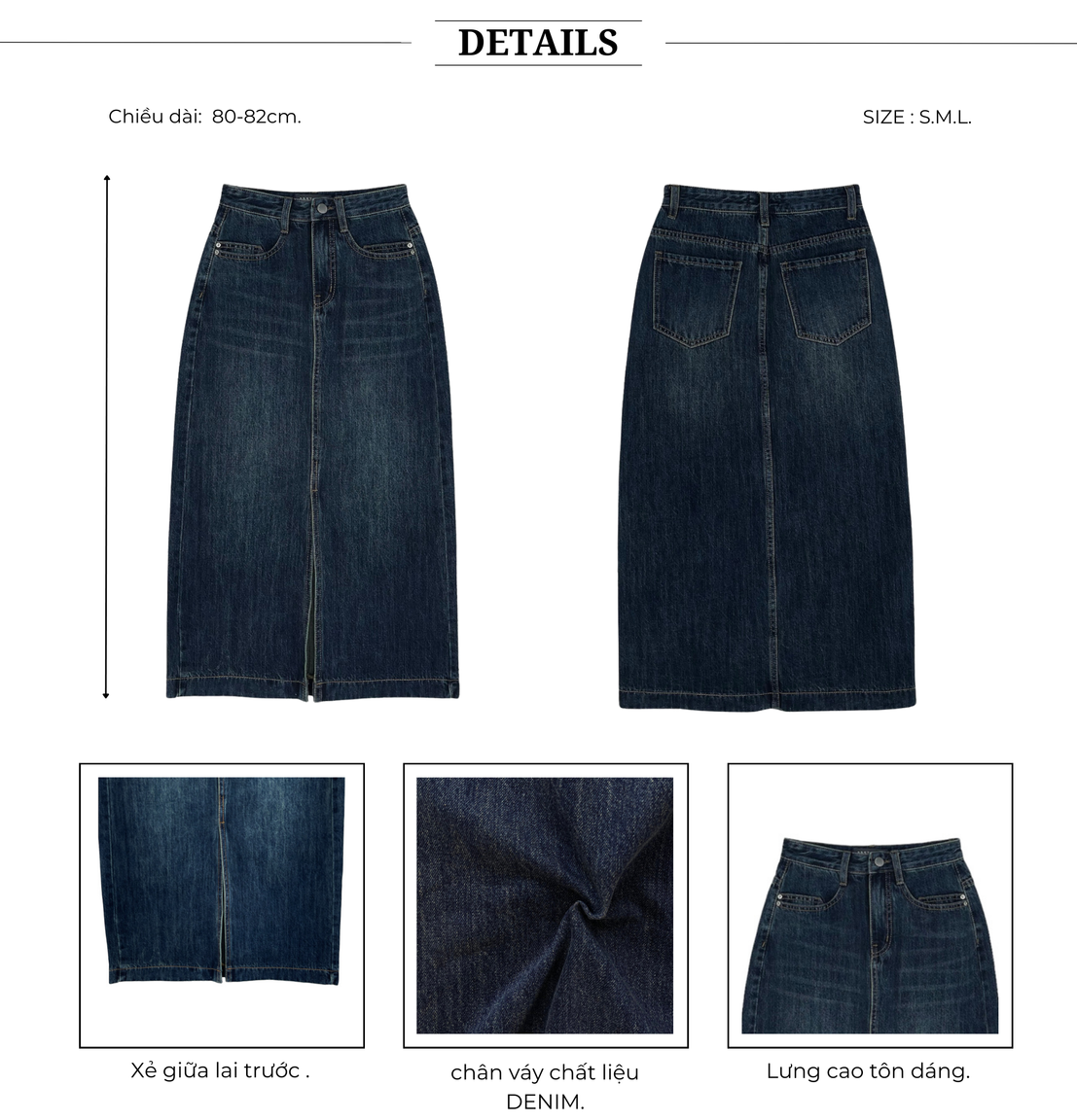 Chân váy jean form dài xẻ trước - V3488