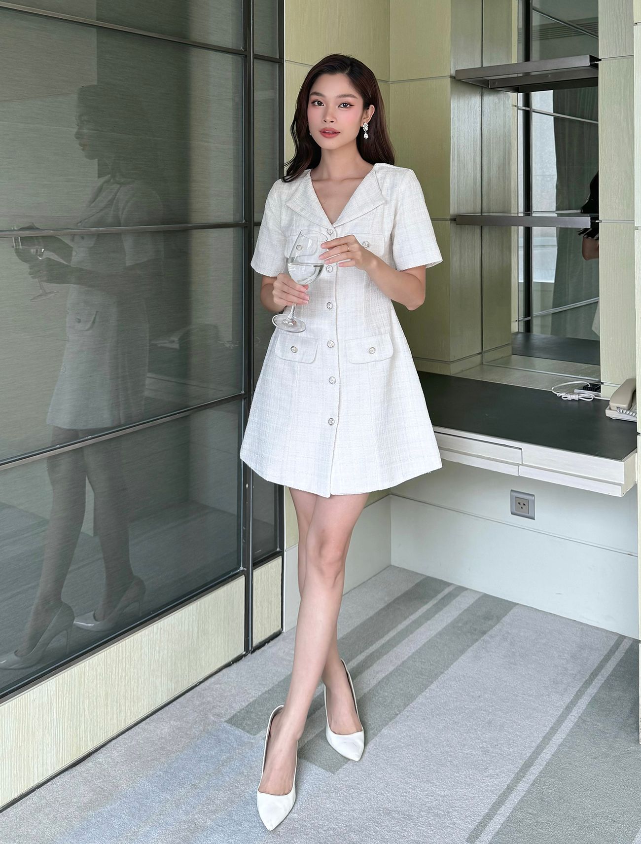 Đầm sơ mi tay ngắn phối nút - D2941