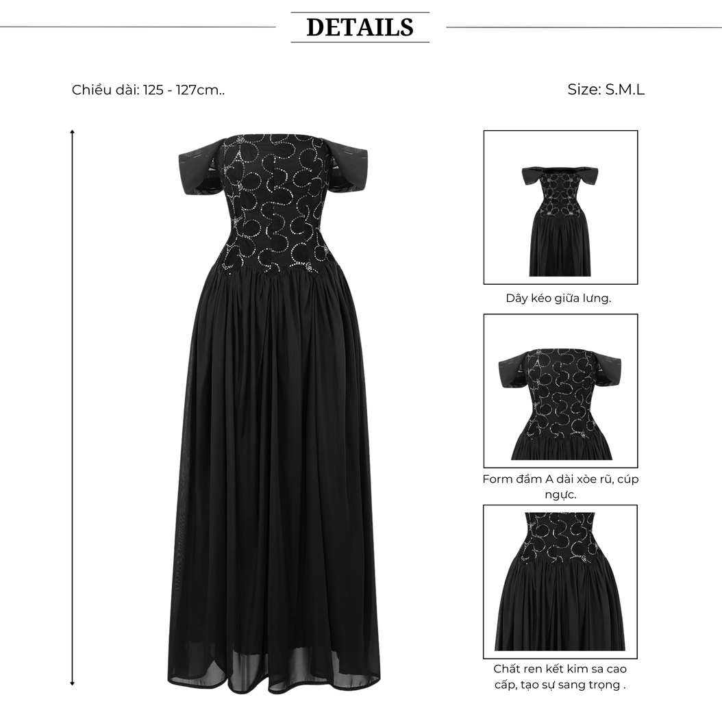 Đầm dự tiệc dài xòe phối sequin - D4257B